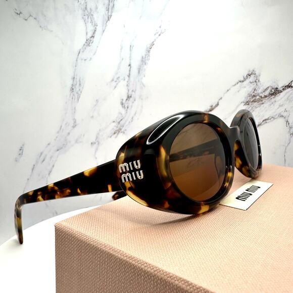 New MIU MIU Sunglasses Brown Tortoise Oval Womens Reverie